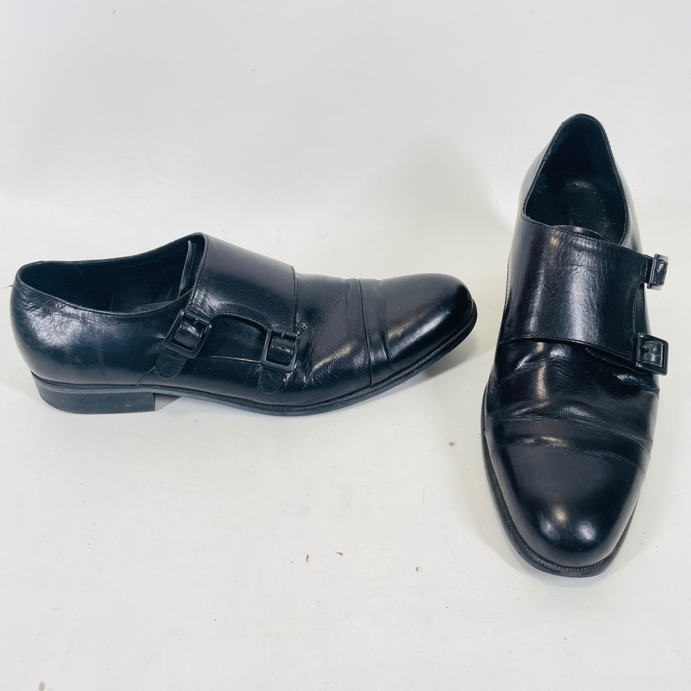 Kenneth Cole New York Mens 10 Black Leather Tribal Chief LE Monk Strap Shoes